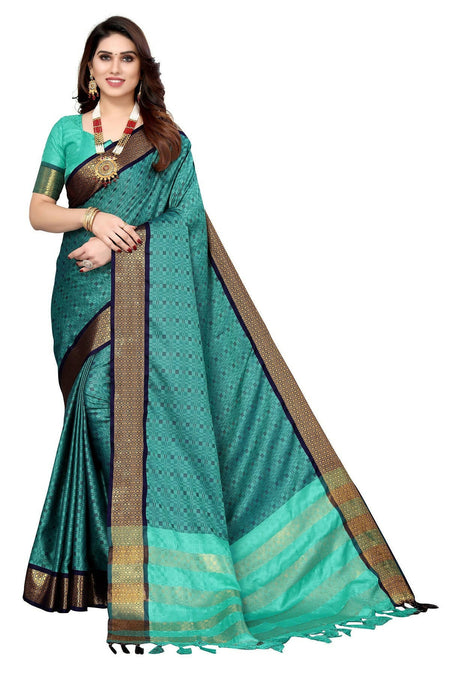 Vamika Weaving Rama Green Cotton Silk Saree
