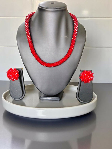 Inhanns Noor-E-Jalwa – Handmade Crystal Bead Necklace / Necklace With Earrings -Adjustable - Maroon
