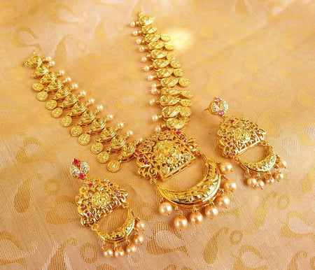 Gold-Polished Lakshmi Kasu Necklace Set