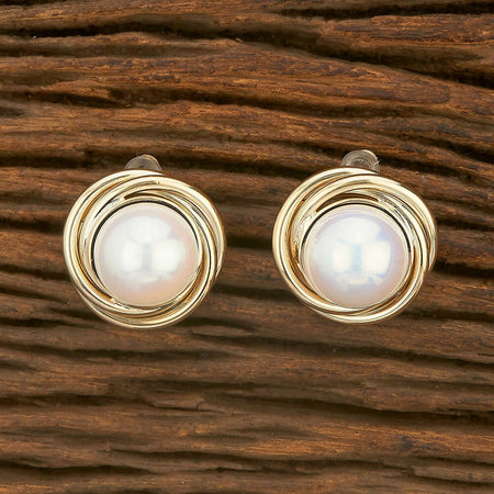 Joban Fashion Women Brass Golden White Ad Earrings