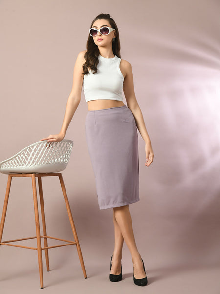 Myshka Women's Lavender Solid Knee Length Party Embellished Skirts
