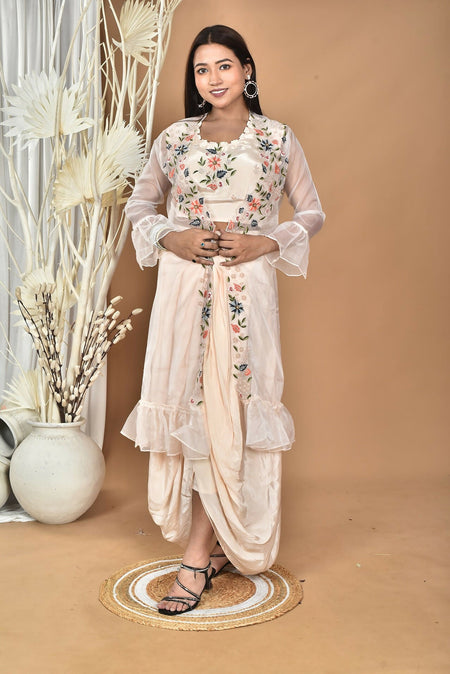 Morchari Women Hand Embroidery Crop Top-Light Peach