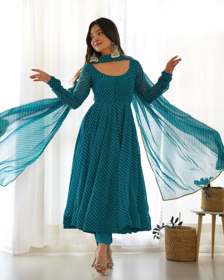 Lehenga Mart Designer Anarkali Suit With Kurta, Pant, Dupatta For Women-Rama