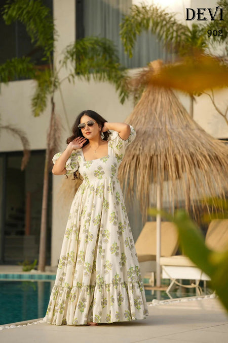 Aayaa Designer Printed Full Flared Gown - Multi Color