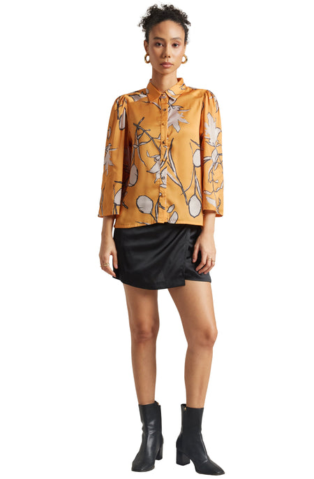 Zaccai Women's Mustard Satin Abstract Top
