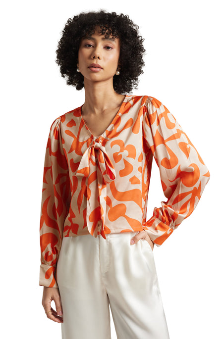 Zaccai Women's Orange Satin Abstract Top