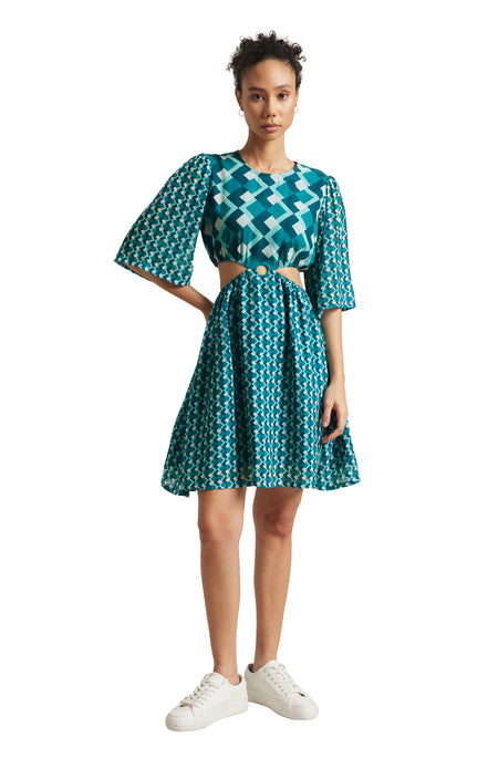Zaccai Women's Teal Georgette Geometric Dress