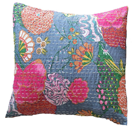 The Decor Nook Grey Base With Multicolour Flowers Print Cushion Cover