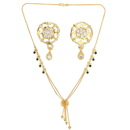 AanyaCentric Gold-Polished Short Mangalsutra Set with Earrings