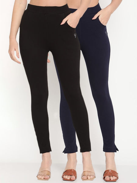 TAG 7 Women Pack of 2 Black & Navy Blue Solid Kurti Pants