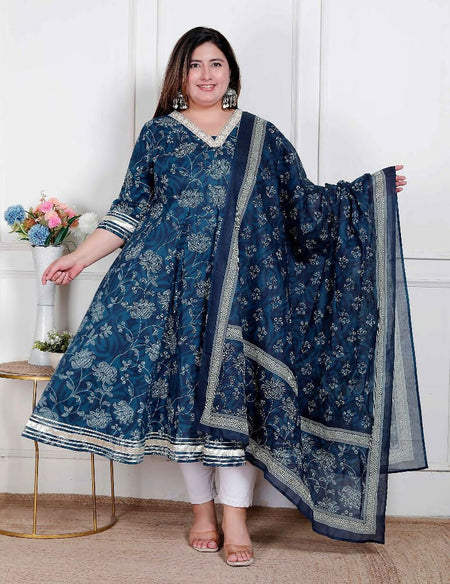 Miravan Plus Size Women'S Jashn Hand Block Printed Ethnic Anarkali Kurta And Dupatta