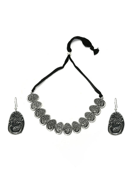 Mominos Fashion Johar Kamal Oxidised Silver-Plated Brass Finish Choker For Women