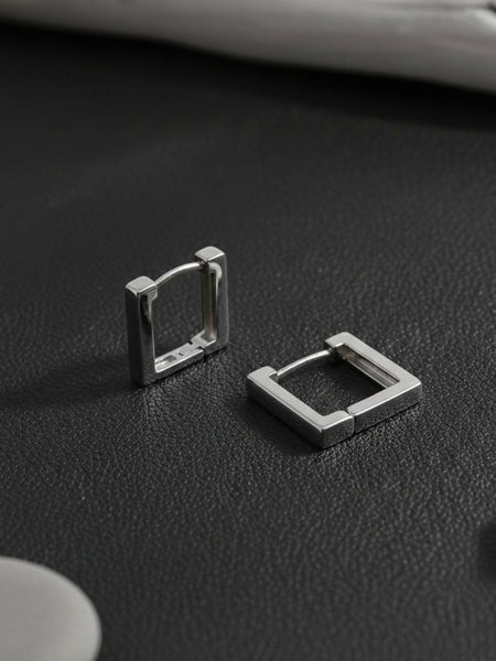 NVR Men's Silver Plated Geomatric Shaped Hoop Earrings
