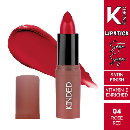 KINDED Satin Saga Bullet Creamy Lipstick With Satin Finish & Vitamin E - 04 Rose Red
