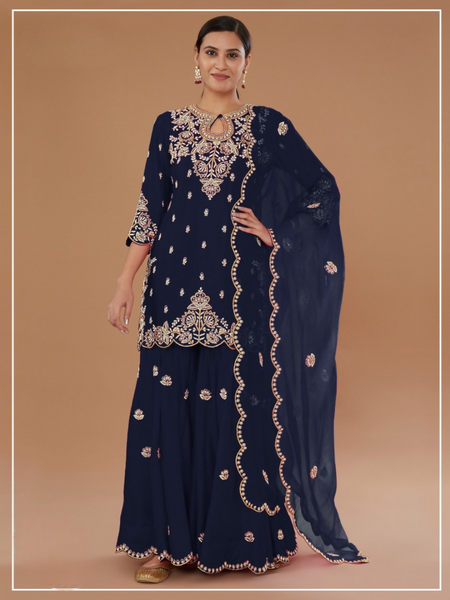 Anaita Teal Vichitra Stitched Suit with Embroidered viscose Thread Jari & Sequence work