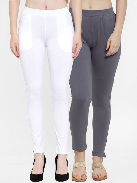 TAG 7 Women Pack Of 2 Solid Straight-Fit Ankle-Length Leggings