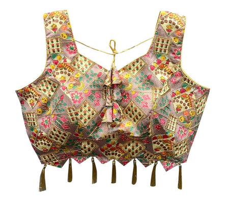 Vamika Brown Banglori Silk Digital Print And Embroidery Blouse