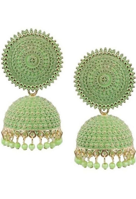 Mominos Fashion Joharkamal Gold-Polished Meenakari Jhumkas For Women & Girls (Pista Green)