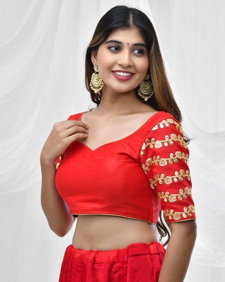 Amodini Designer Studio Red Blouse with Embellished Gota SleevesĀ