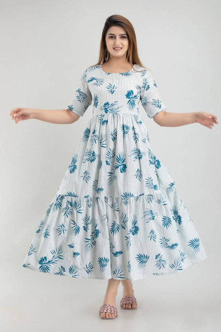 Vamika White and Blue Rayon Printed Kurti