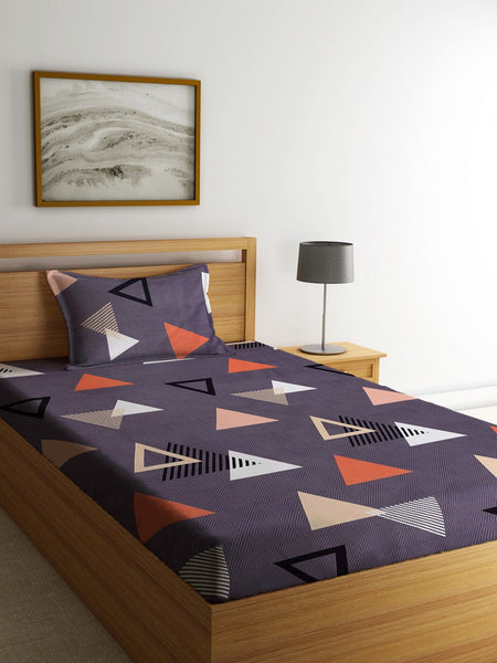 Home Sizzler Grey & White Geometric 144 TC Single Bedsheet with 1 Pillow Covers