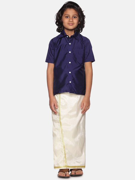 Sethukrishna Navy Blue & White Shirt with Dhoti For Boys