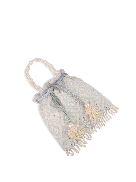 Masq Blue & Gold-Toned Embellished Embroidered Potli Clutch