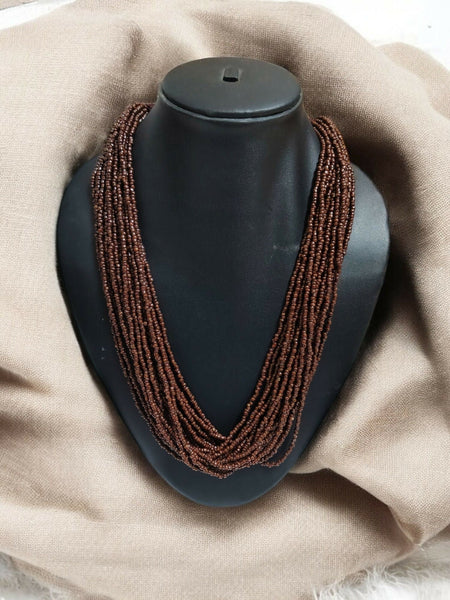 Inhanns Handmade Beaded Multilayer Necklace, 20 Layers - Coffee Brown