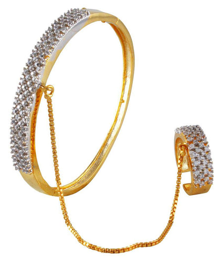 Gold-Polished Alloy American Diamond Bracelet With Ring - The Pari