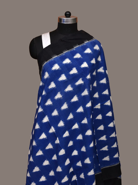 Blue and Black Pochampally Ikat Cotton Handloom Dupatta with Triangle Design - Global Threads