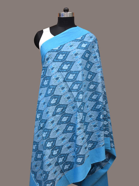 Blue Pochamaplly Ikat Cotton Handloom Dupatta with Grill Design - Global Threads