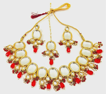 Joban Fashion Hand Made High Quality Gold Plated Base Metal Alloy Kundan Stone Studded Kundan Jewellery Set