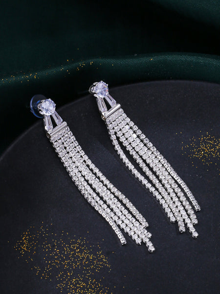 NVR Women Silver Toned Contemporary Drop Earrings