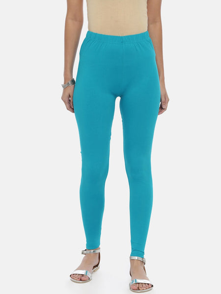 Souchii Turquoise Blue Solid Slim-Fit Ankle-Length Leggings