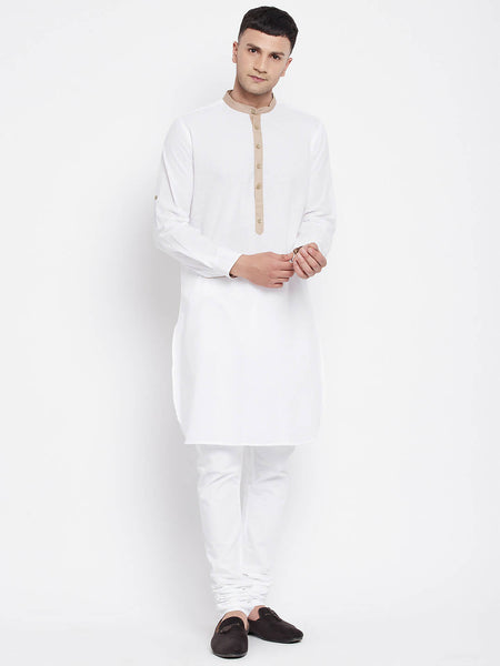 Even Apparels Beige Color Pure Cotton Men's Kurta With Band Collar