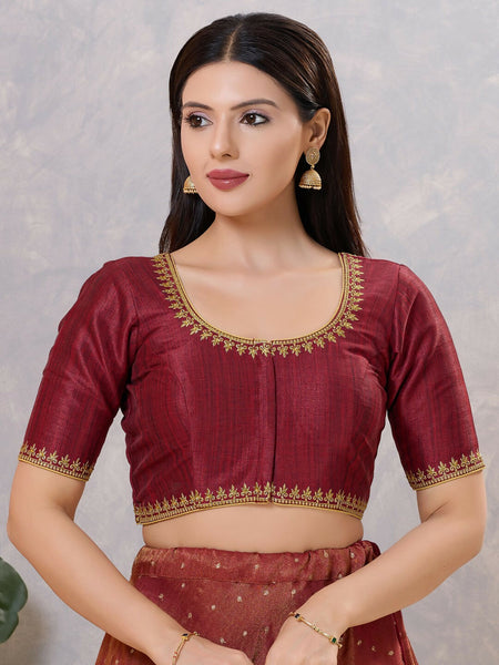 Joban Fashion Women Silk Dark-Maroon Stitched Blouse