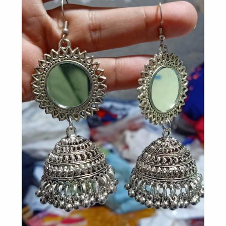 MS Fashion India Antique Silver Oxidized Mirror Jhumki Earring