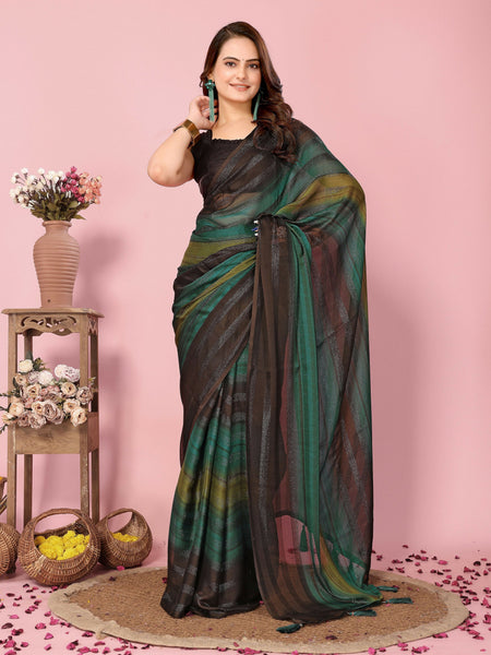 Attractive These Party Wear Ready To Wear Saree - Green