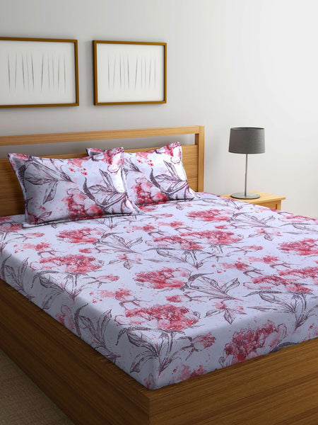 BOMBAY DYEING Floral Printed 100 TC Cotton Queen Bedsheet with 2 Pillow Covers