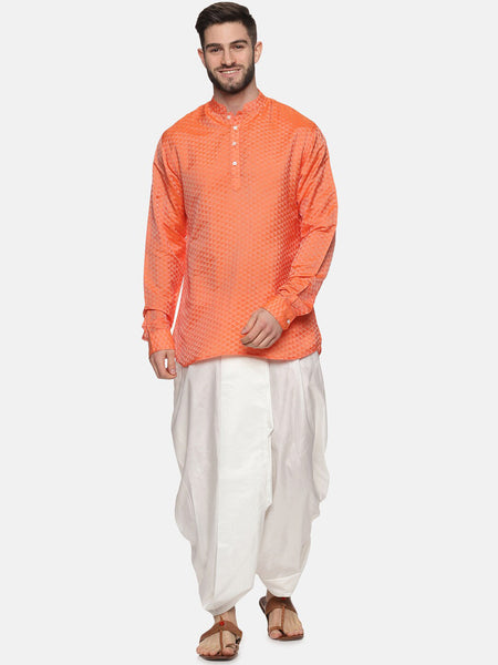 Sethukrishna Men Orange Empire Kurta with Dhoti Pants