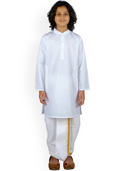 Sethukrishna Boys White Pure Cotton Kurta with Dhoti Pants