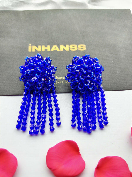 Inhanns Handmade Crystal Water Fall Earrings - Short - Royal Blue