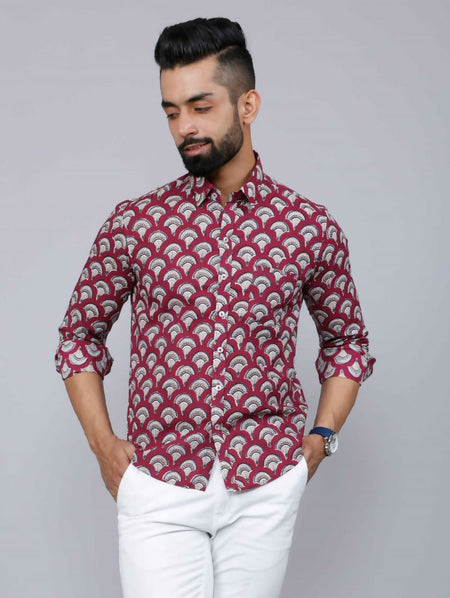Miravan Men's Cotton Maroon Floral Printed Slim Fit Shirt
