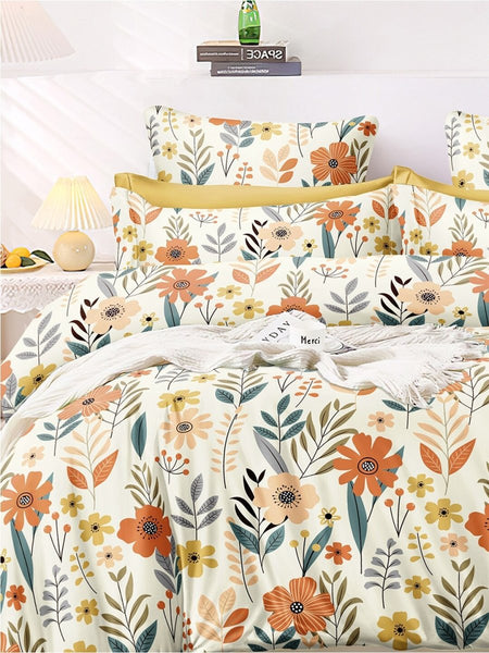 AEROHAVEN Premium Cream-Coloured Floral Cotton 300 TC King Bedsheet & 2 Pillow Covers