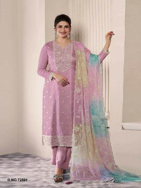 Anaita Purple Moonga Silk Stitched Suit with Embroidery Sequence Work