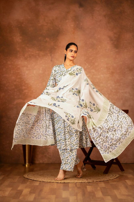 Joban Fashion Blue Hand Block Printed Cotton Suit Set