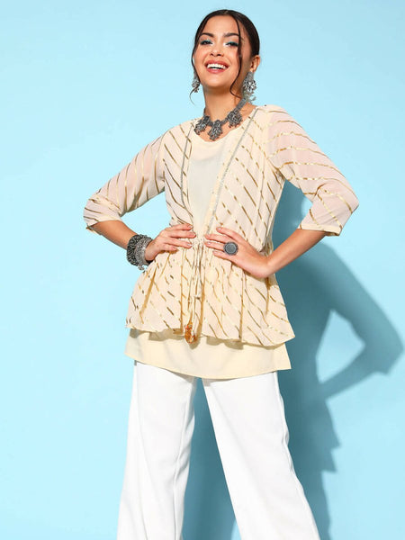 Ahalyaa Off-White Solid Fluid Tie-Up Top