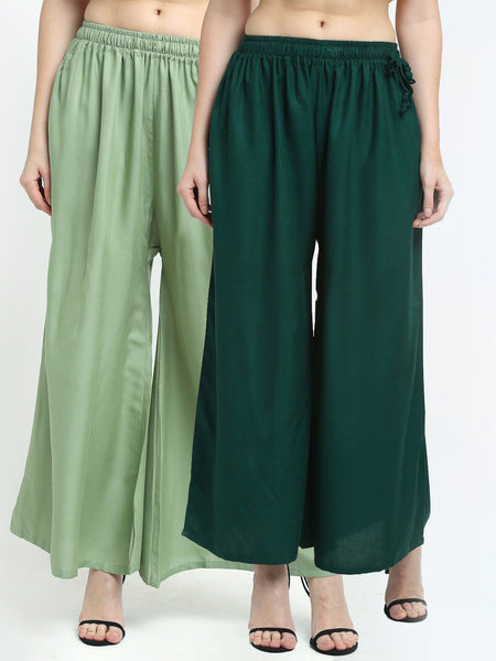 TAG 7 Women Pack of 2 Green Flared Ethnic Palazzos