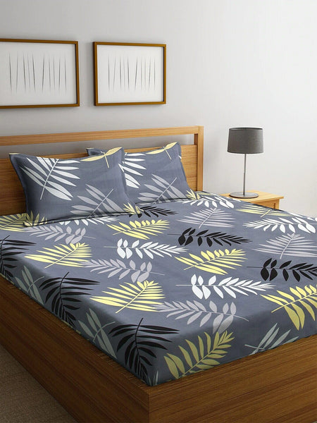 Home Sizzler Grey Printed 144 TC 1 Queen Bedsheet with 2 Pillow Covers