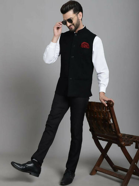 Even Apparels Nehru Jacket With Welt Pockets - Black